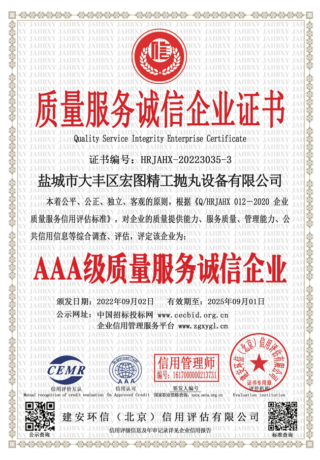 质量服务诚信企业证书